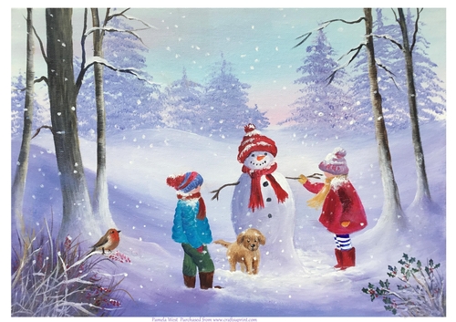 Building a Snowman and Robin Original art for designer resources or card toppers