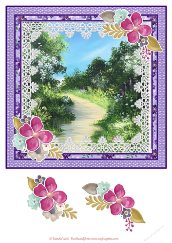 8x8 card topper Country Path with floral decoupage