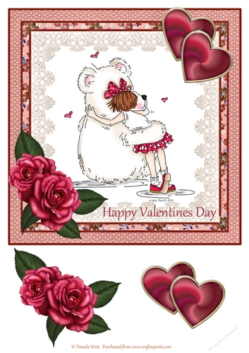 8x8 A Valentine Hug Valentine card topper with decoupage