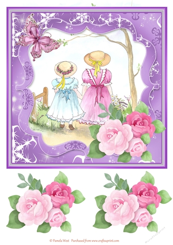 8x8 Best Friends card topper with decoupage roses 