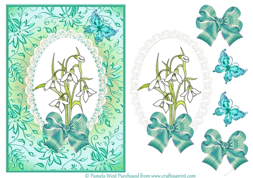 A5 Snowdrops and Butterfly card topper with decoupage