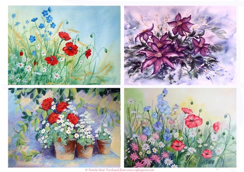 4 Floral Mini watercolour toppers 