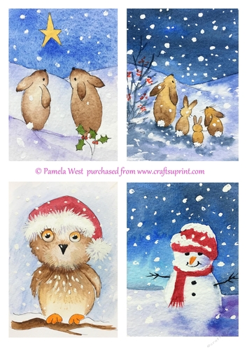 4 More Snowy Toppers. Original art for Designer resources or card toppers