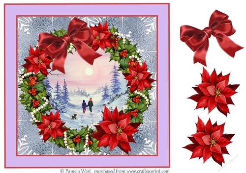 8 x 8 Christmas Wreath WInter Walk decoupage card