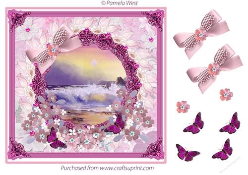 8 x 8 card topper. Surf at Sunset with decoupage