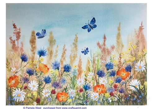 Butterflies and Cornflowers Original art for designer resources or card toppers