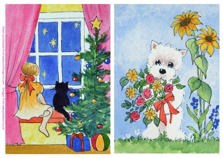 2 Toppers - Waiting for Christmas and Westie with Bouquet
