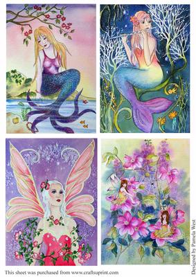 4 Watercolour Mermaid and Fairy Toppers