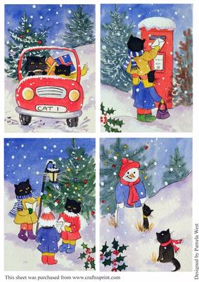 4 Christmas Cats Toppers