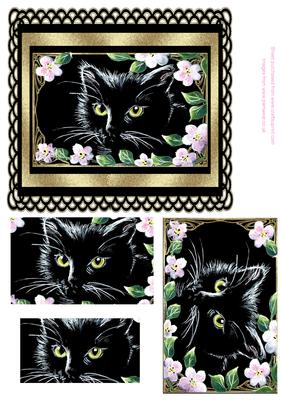 Black Cat and Apple Blossom Step by Step Pyramid Card