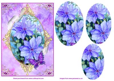 Blue Clematis Step by Step Decoupage Card with Frame
