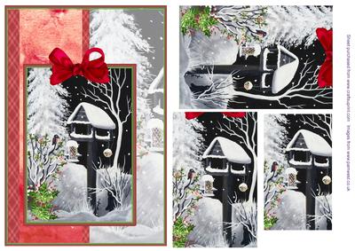 Black and White Winter Scene with Tartan Decoupage Card