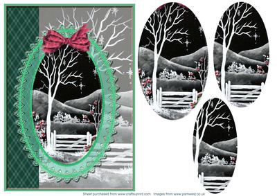 Tartan and Green Lace with Black and White Winter Scene
