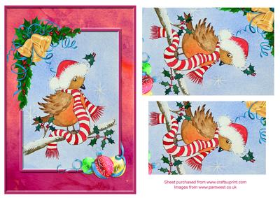 Christmas Robin with Scarf Step by Step Decoupage Card