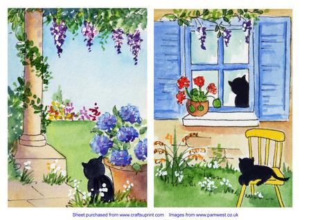 2 Original Watercolours, Black Cats