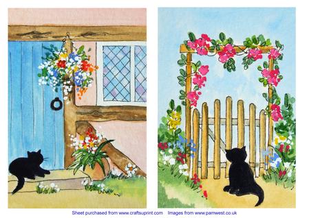 Country Cottage and Garden Gate with Black Cat Original Art