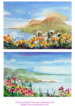 2 Original Watercolour Seascapes designer resource/card topper