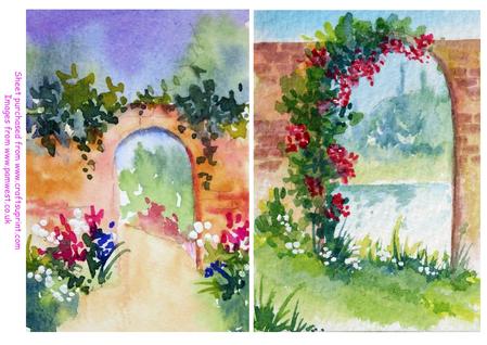 2 Original Watercolours Garden Arch and Through the Archway card topper/designer resource