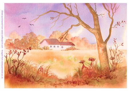 Autumn Farm Original Watercolour Painting