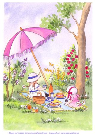 Original Watercolour Painting Picnic in the Garden