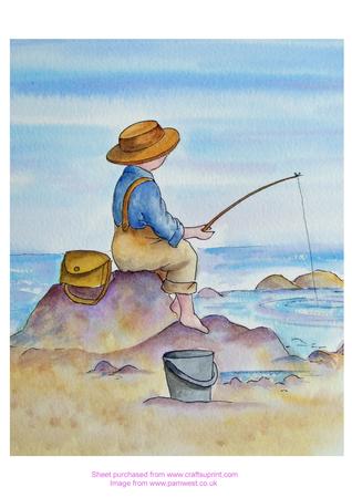 Original Watecolour Painting Boy Fishing