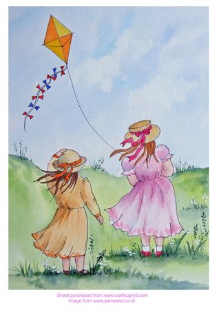 Original Watercolour Painting - Flying a Kite