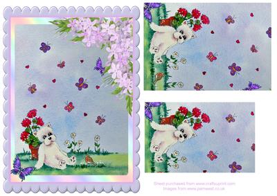 Westie Watching Butterflies Bottom Corner Step by Step