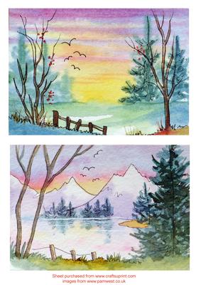 2 Winter Scene Watercolour Toppers