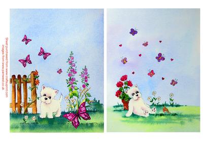 2 Watercolour Toppers, Westies with Butterflies