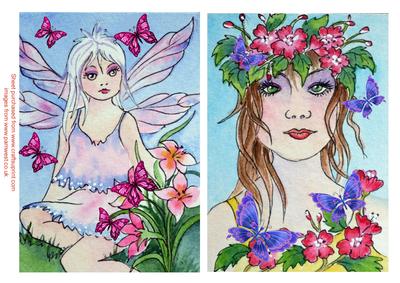 2 Original Watercolours Fairies with Butterflies