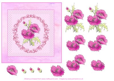 Pink Poppy Square Decoupage Card Front