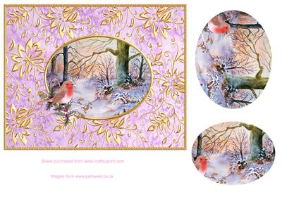 Winter Scene Topper with Robin and Gilded Background