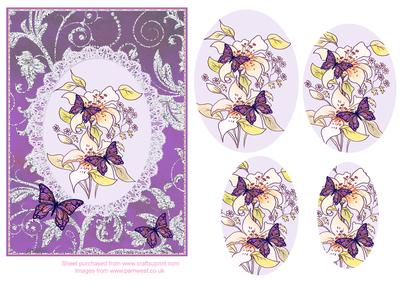 Lilies with Butterflies and Bling Background Decoupage