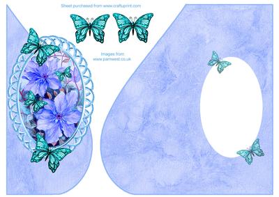 Over the Edge Tear Drop with Blue Clematis and Butterflies