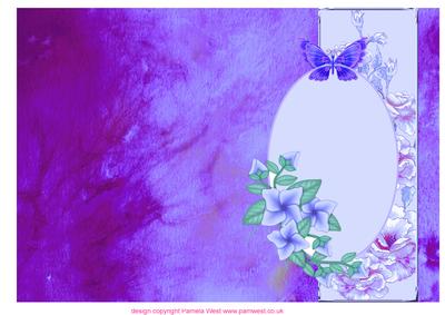Blue Silk Quick Card with Flowers and Butterflies