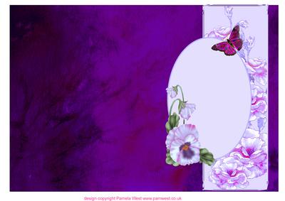 Purple Silk Quick Card with Butterfly and Pansies