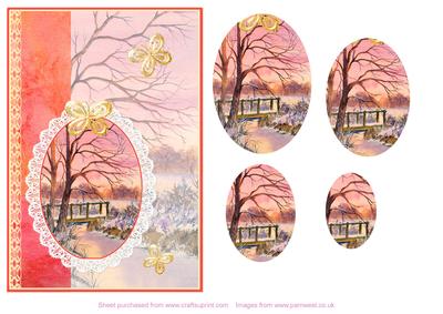 Winter Sunset Decoupage with Gold Butterflies