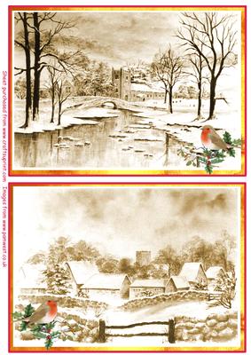 2 Sepia Christmas Watercolour Toppers
