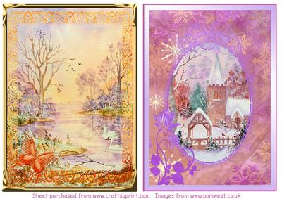 2 Watercolour Winter Scenes, Church in Snow/frosty Morning