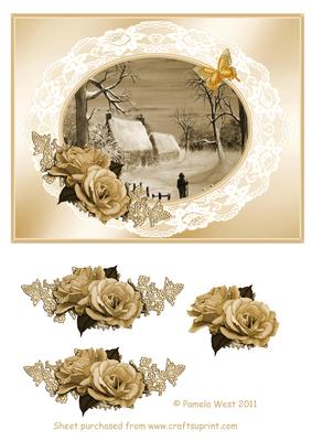 Coming Home Vintage Sepia Winter - Lace and Roses Decoupage.