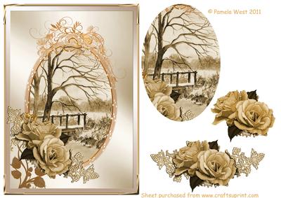 Sepia Vintage Winter with Roses Decoupage Sheet