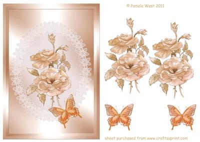 Vintage Rose with Lace and Butterflies Decoupage