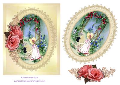 Watering the Garden with Pink Roses Decoupage