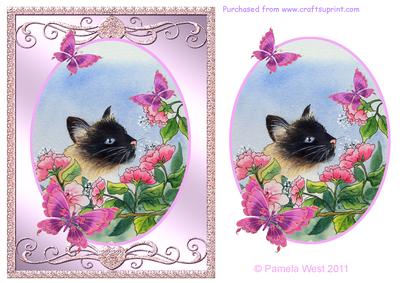 Cat and Apple Blossom with Butterflies Step by Step