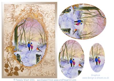 Winter Walk with Sepia Frame Decoupage
