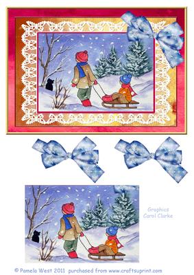 Sledging in Snow Step by Step Decoupage