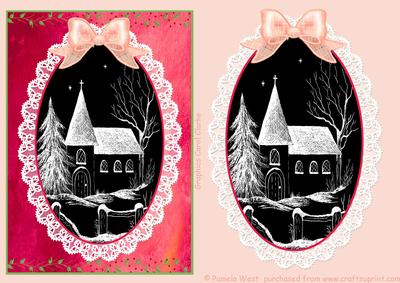 Church in Snow with Lace Frame