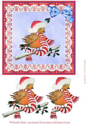 Robin with Tartan and Lace Decoupage