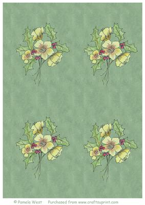 Christmas Roses Green Backing Paper
