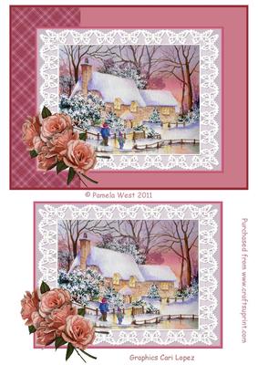 2 Winter Cottages with Roses Decoupage